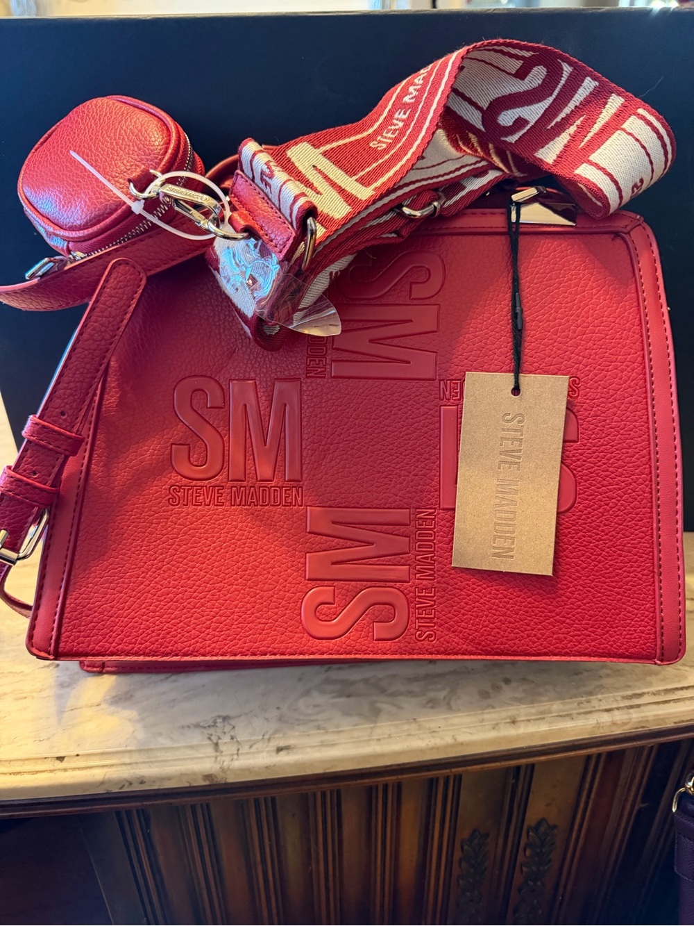 Steve Madden Red Embossed SM Crossbody Bag